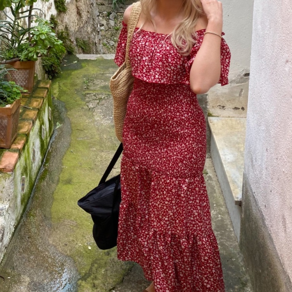 Red Floral Maxi Dress (S)